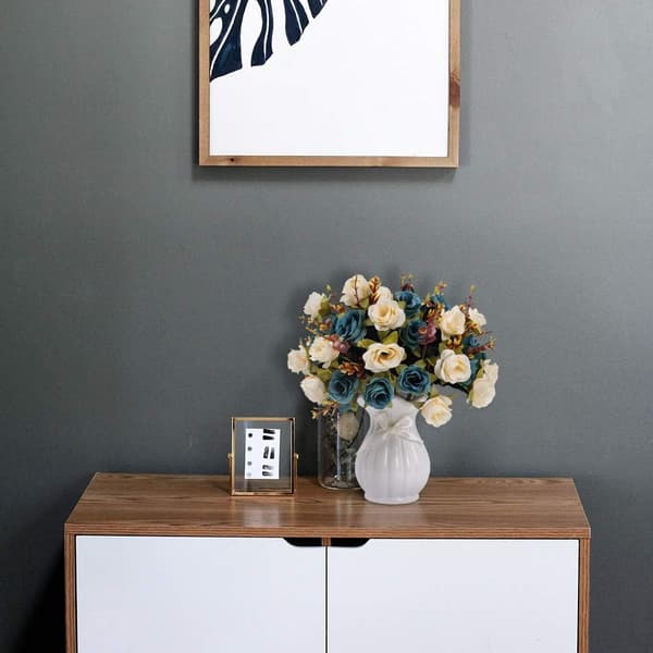 Kunstige blomster med silkevase - Kunstig rosebuket til W