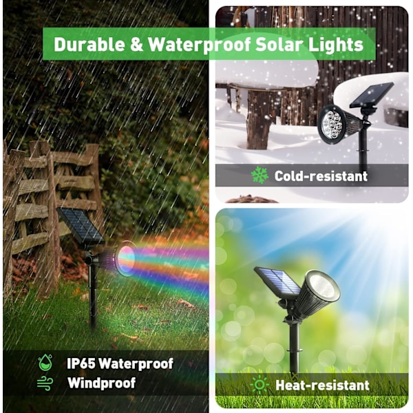 Utendørs solcelled spotlight 2 i 1 fargeskiftende fast justerbar så