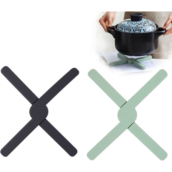 2 Cross-Shaped Silicone Trivets for Hot Dishes, Foldable Non-Slip