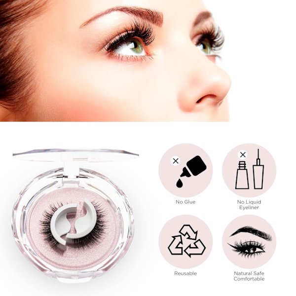 Återanvändbara självhäftande ögonfransar utan eyeliner eller lim behövs, falska