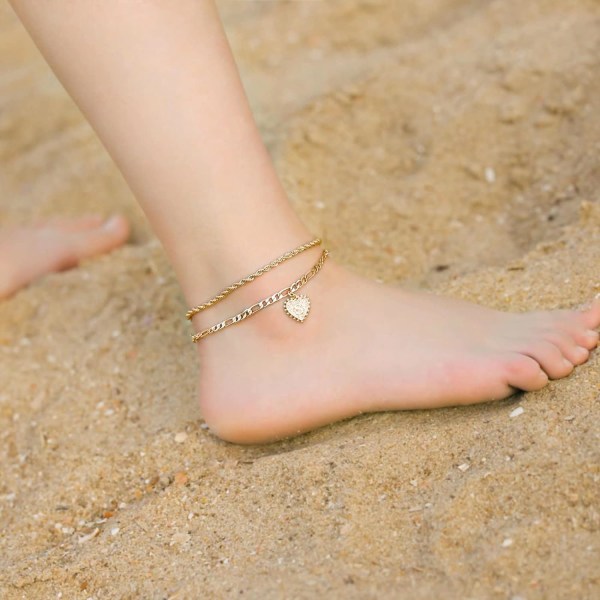 Ankelarmband för kvinnor, fylld delikat hjärta initial anklet Fo