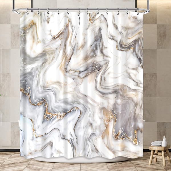 Grå Guld Marmor Duschdraperi Set, Abstrakt Modern Duschdraperi