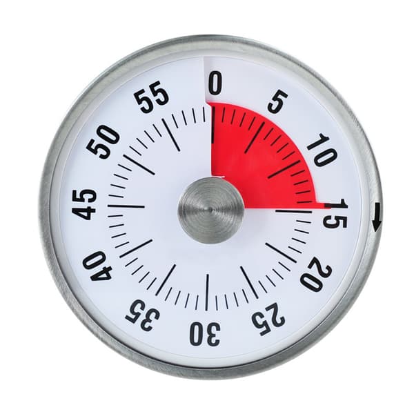 Hvit Visuell Timer. Kan telle opp til 60 minutter. Rustfritt stål/A