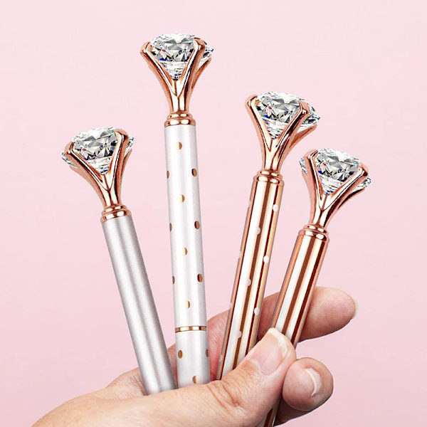 4 stk. store krystallkule kulepenner i metall for