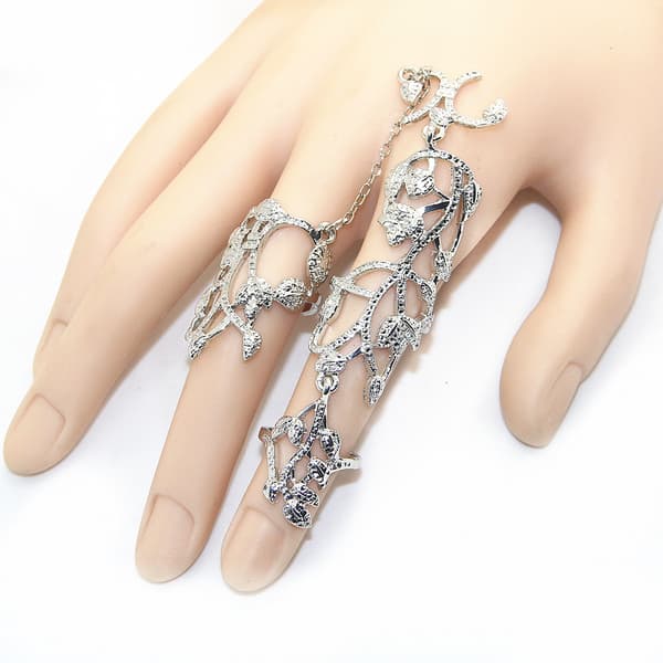 Finger Ring Hand Chain Silver Knuckle Ring Armband Punk Leaf Fu