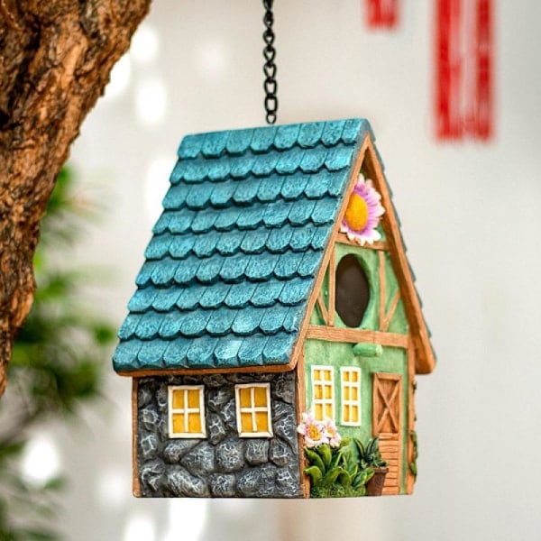 Hengende hus fuglemater for hage, Nyhet Fuglekasse Hagedekorasjoner, Fuglehotellhytte for ville x