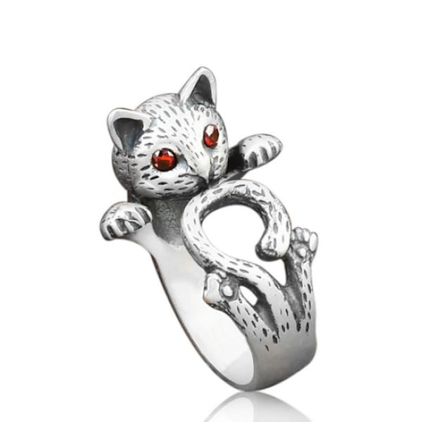 Ring Katt Djurälskare Katt Kattälskare Kattunge Röda Ögon Justerbar Silver
