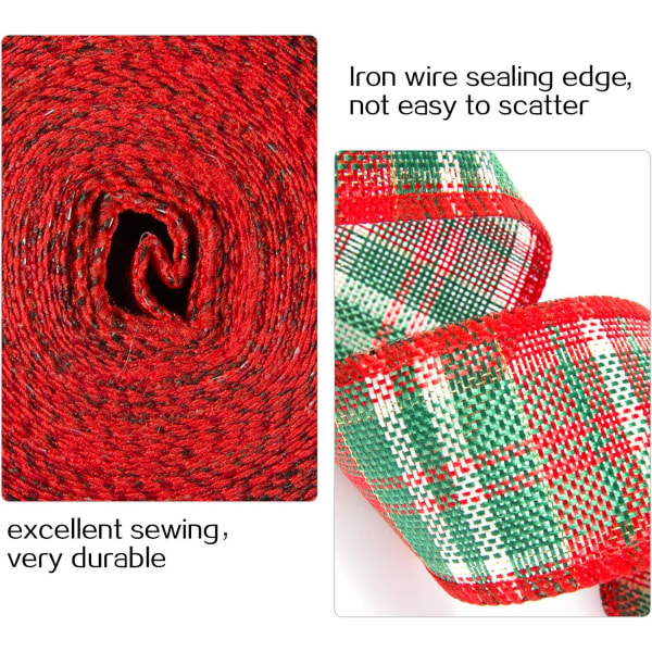 4 st röda juljutesnöre Buffalo Plaid Ribbon Roll Wire Re