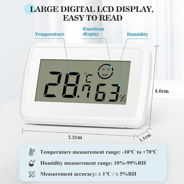 2 Mini Digital LCD Termometer Hygrometer med Maks/Min Opptak,