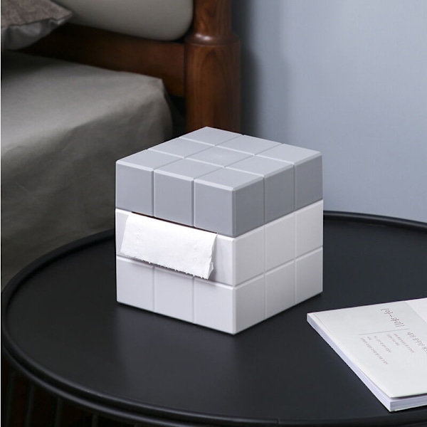 Firkantet Læder Tissue Box Holder, Tissue Box Cover, Papirskuffe, Rubiks Terning Servietholder til Badeværelsesbordplader, Toiletbord