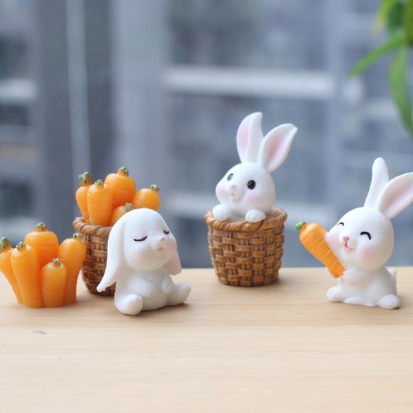 7stk kanin miniatyr figurer Gulrot Fairy Garden Mini DIY Orna