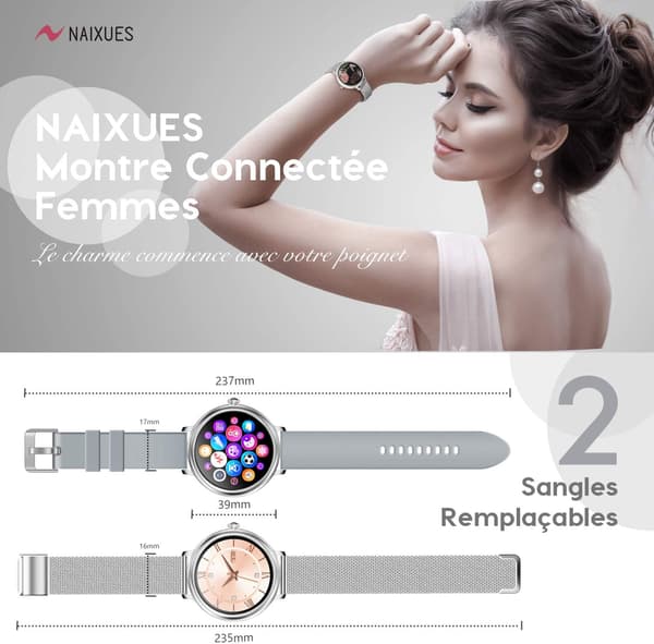 Kvinde Smartwatch med Kvindefunktion, Sølv Vandtæt S