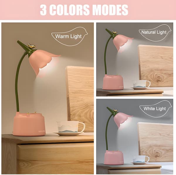 LED Skrivebordslampe til Børn, USB, Læselampe med Justerbart Lys og Berøringssensor (Pink)