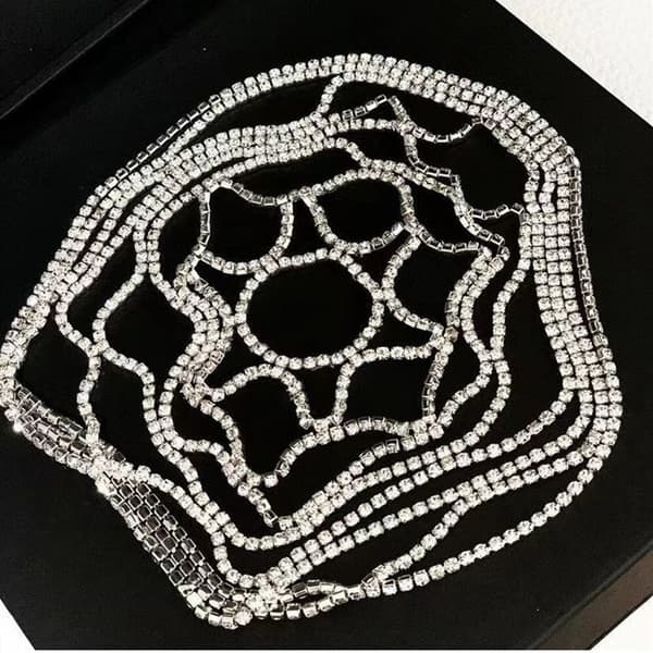 Rhinestone Mesh Hodeplagg Cap Sølv Brølende 20-tallet Crystal Flapper