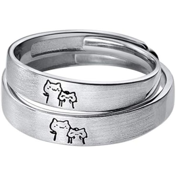 Lovely Cat His & Hers Parringer S925 Sterling Silver Justerbar