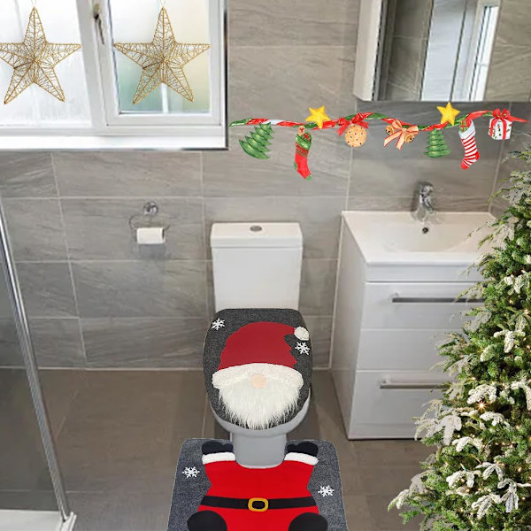 Sæt med 2 grå juledekorationer til toiletkumme, julemandstoilet