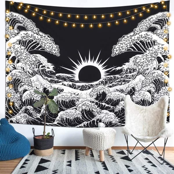 Mandala seinävaate Suuri aalto seinävaate Auringonlaskun seinävaate Musta