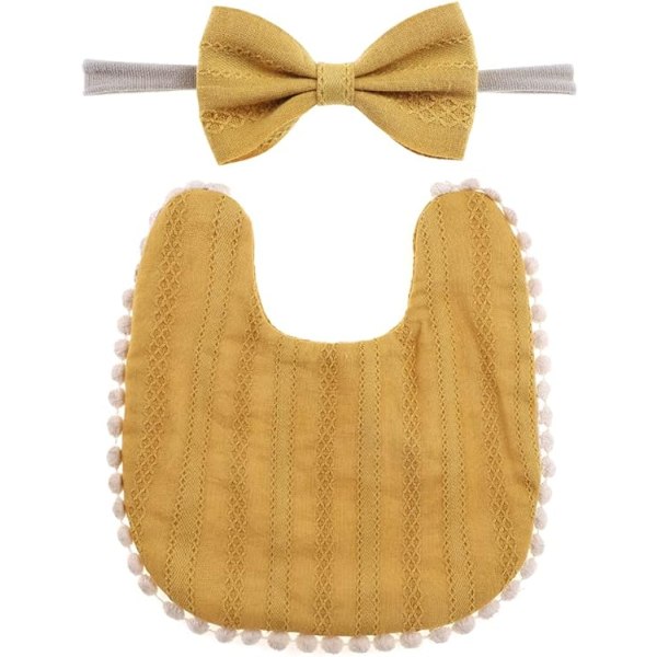 Baby Girl Boho Bib and Bow Headband Set (Yellow)