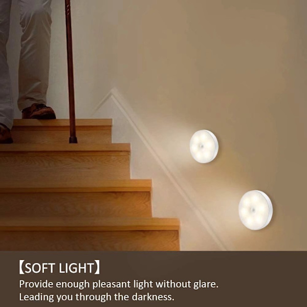 2 stk LED nattlys innendørs magnetisk bevegelsessensor med gratis