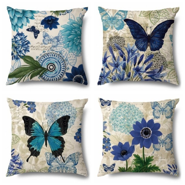 pudebetræk i amerikanske blå blomster og sommerfuglesofa, 45×45 cm