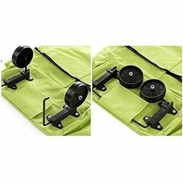 Grønn, svart, smart, sammenleggbar handlepose med hjul, one size fits