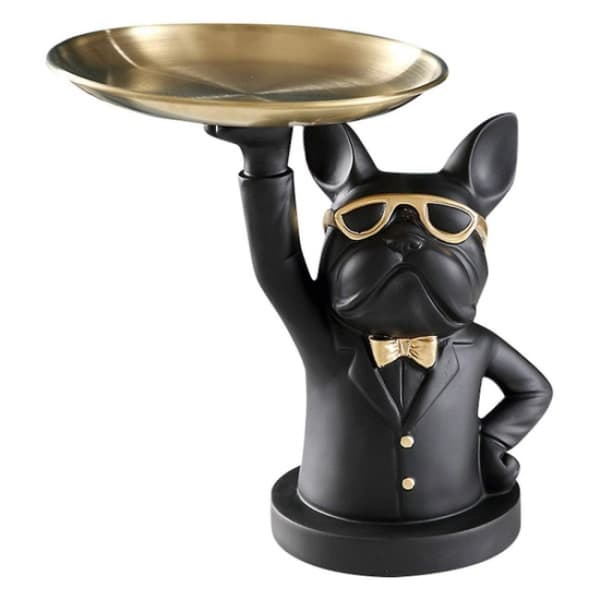 1 stk. Sort bulldog med løftet bakke - statue