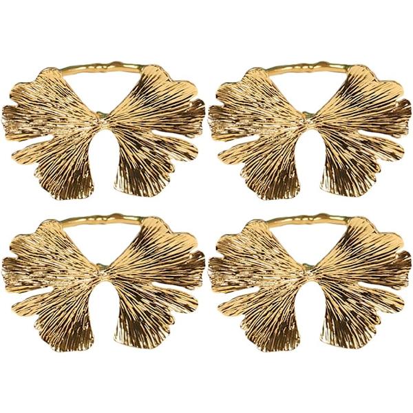 4 stk Ginkgo Blad Serviettringholder Blader Serviettspenne Metall Na