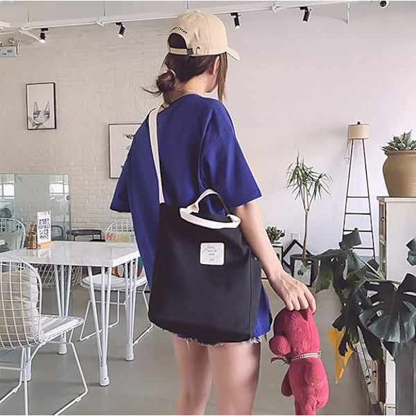 Axelväska i canvas, toteväska i bomull, shoppingväska, crossbodyväska, resväska