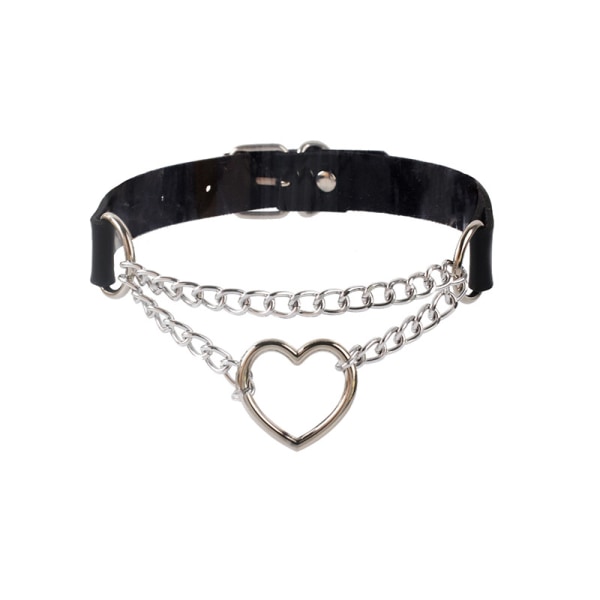 1 stk. Choker - Hjerte - Kæde - Sort Sort
