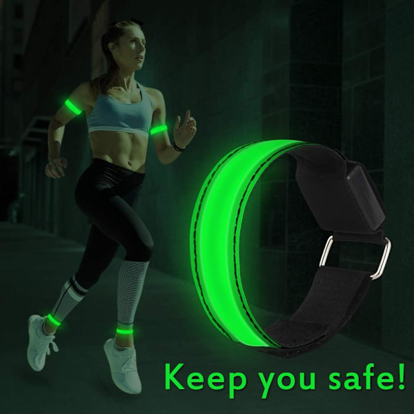 4 stk. LED lysende armbånd, LED reflekterende løbearmbånd, justerbar