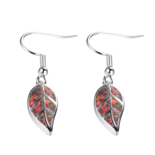 18K Hvidguldspladeret Blad Opal Dangle Drop Øreringe til Kvinder Te