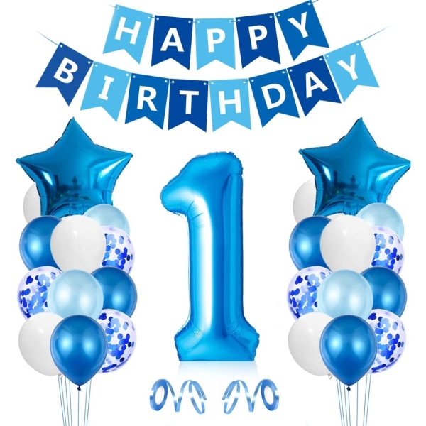 Drengs 1. fødselsdagsballon, blå 1. fødselsdagsdekoration, nummer