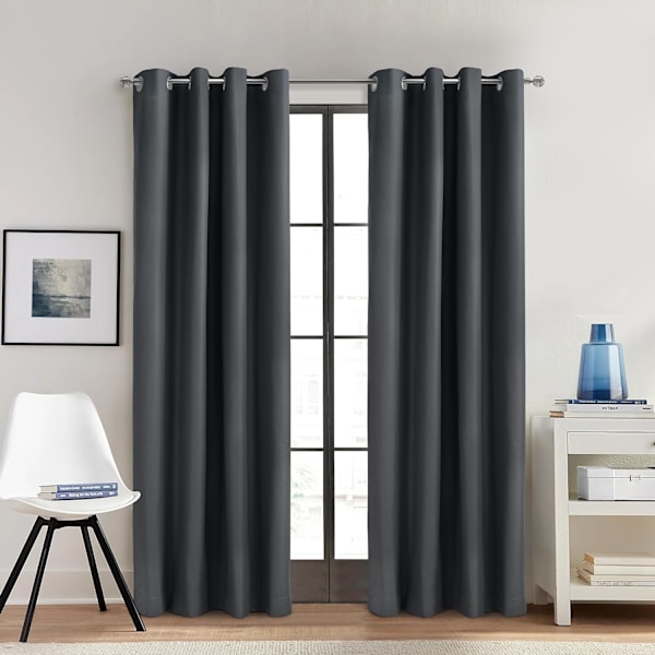 Set med 2 isolerade mörkläggningsgardiner, öljetter, för vardagsrum och sovrum, 140x244 cm (mörkgrå)