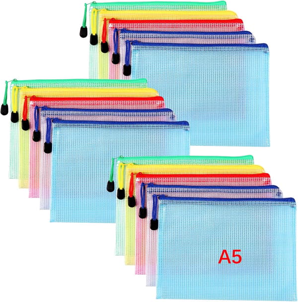 A5 Plastpose, 15 stk Glidelåsposer, PVC Mesh Glidelåspose Dokument