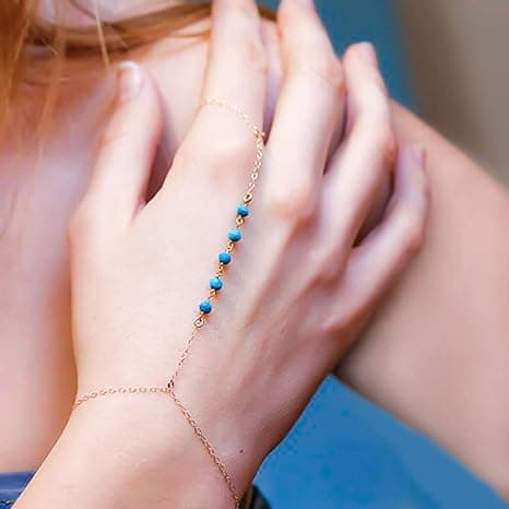 Perlefinger Ring Armbånd Turkis Perle Håndkjeder Hånd Har