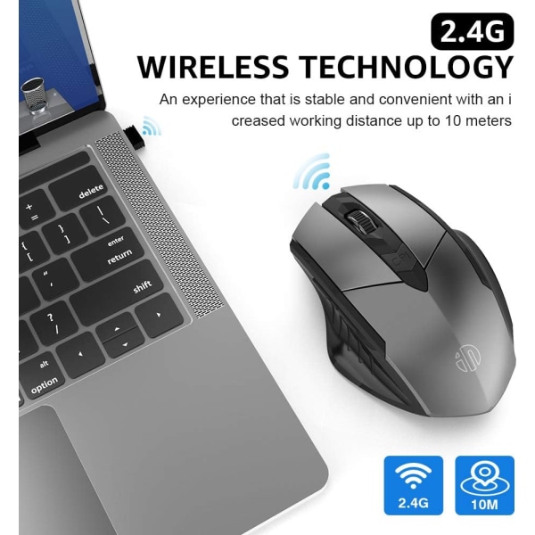 Wireless Mouse, 2.4G Rechargeable Wireless Ergonomic Optical Mous