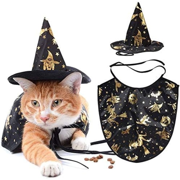 2 STK Cat Hunde Vampyr Kappe og Hekse Hat til Halloween Party Holi