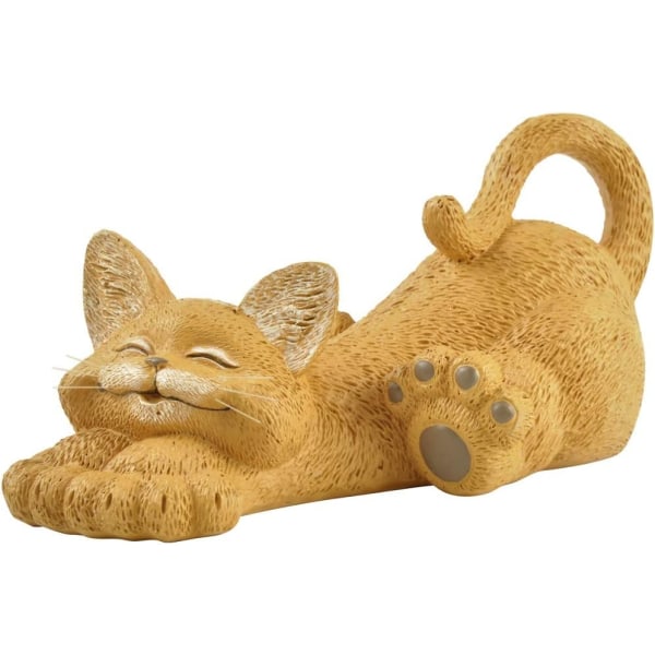 1 STK Gul Snodig Happy Cat Figurine - Avslappende Yoga Dekor -Ca