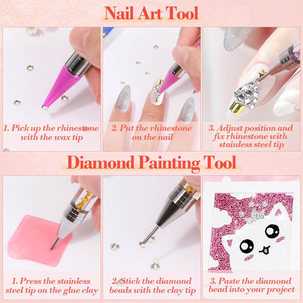 5 stk Rhinestone Point Pen, Dobbelthode Rhinestone Gem Crystal Stu