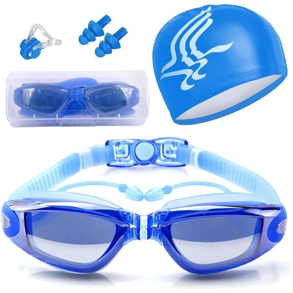 Svømmebriller, anti-UV- og antiduggbriller, gratis neseklemmer,