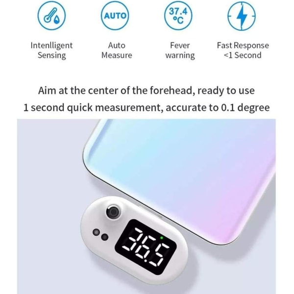 Kontaktfri mobiltelefontermometer, mini-infrarødt termometer med LED-skærm, høj præcision, miljømåling, velegnet til iPhone-hoved