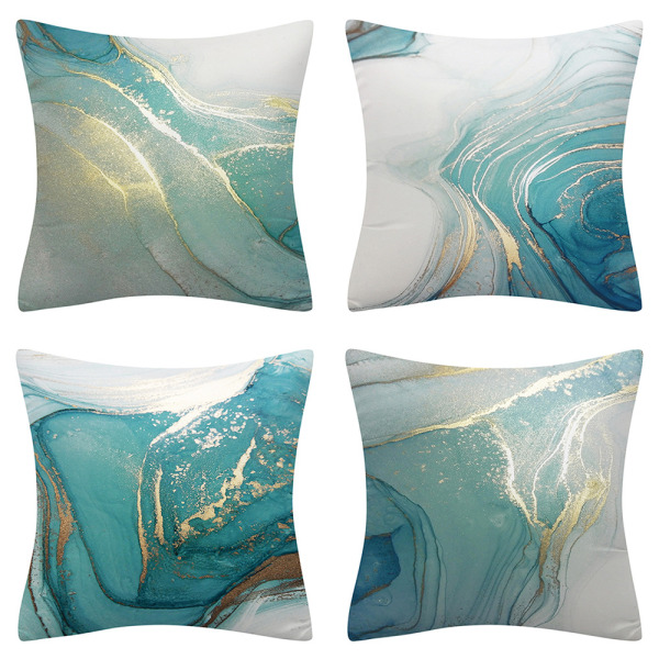 Set of 4 Teal Throw Pillow Covers Turquoise and Grey Gold Pillow