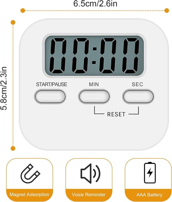 Magnetisk køkkentimer med stort LCD-display, med stopur, Lo