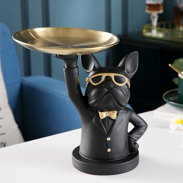 1 stk. Sort bulldog med løftet bakke - statue