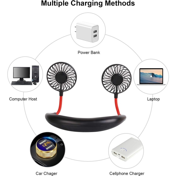 USB Bärbar Nackfläkt Mini Fläkt Laddning Nackfläkt Dubbel Huvud Nacke