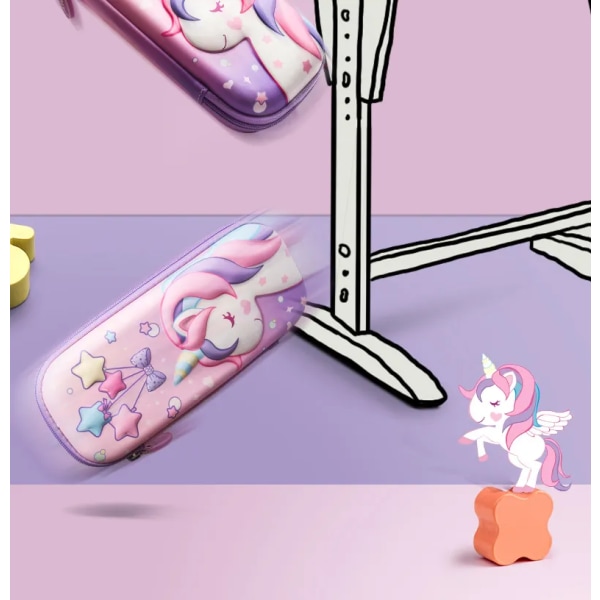 3D EVA unicorn söt case tecknad brevpapper låda flickor Colo