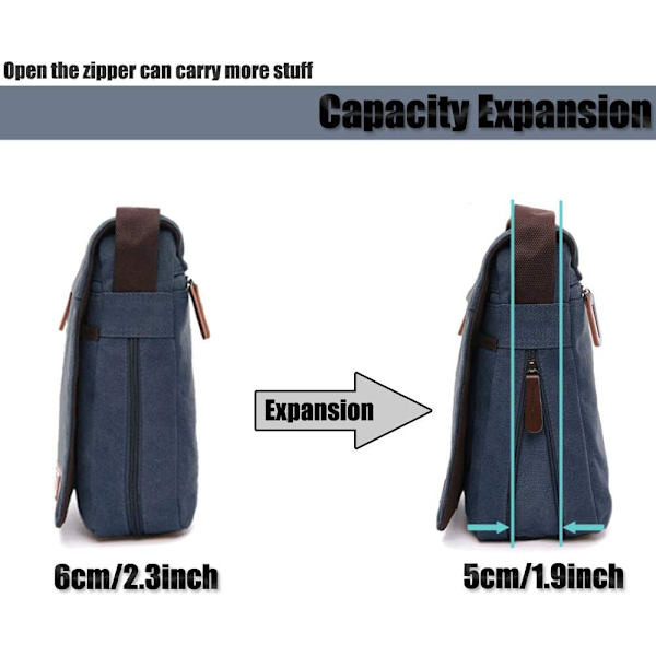 Herr axelväska, canvas crossbody väska, 13,3 tum laptop väska,