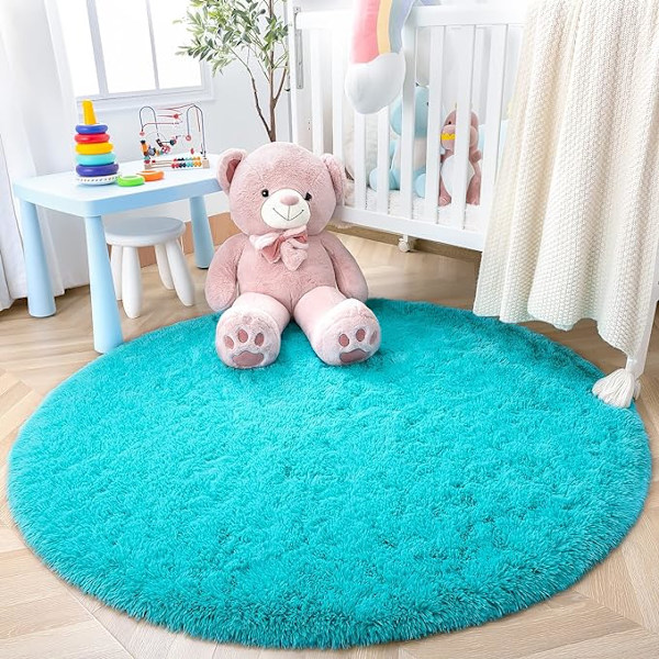 Runda fluffiga mjuka mattor för barnrum flickrum prinsesslott P