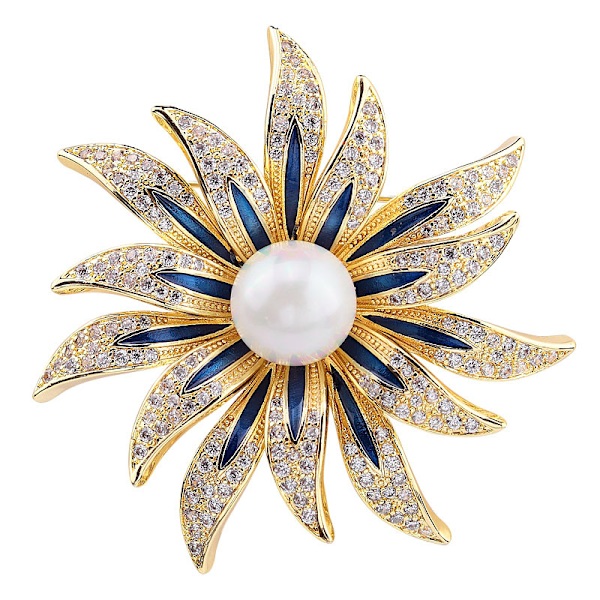 Brosch för kvinnor, mode, guld, blomma, hjärta, strass