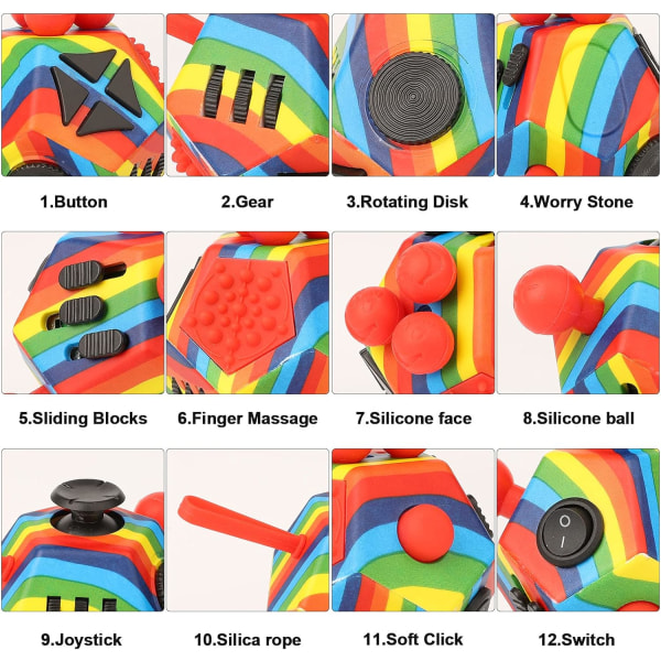 Cube Fidget Toys Sensorisk leketøy for stress og angstlindring 12 Sid